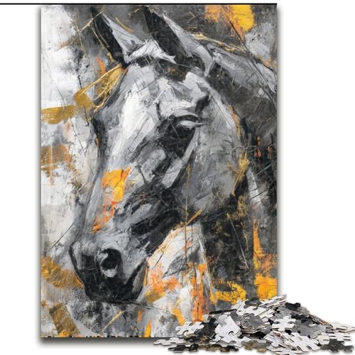 Puzzle 1000 Teile für Teenager, Schwarzes Goldenes Pferd, für 14+, anspruchsvolles Spiel als Geschenk für die ganze Familie und Freunde (Größe 50x75cm) von LiJianXXR