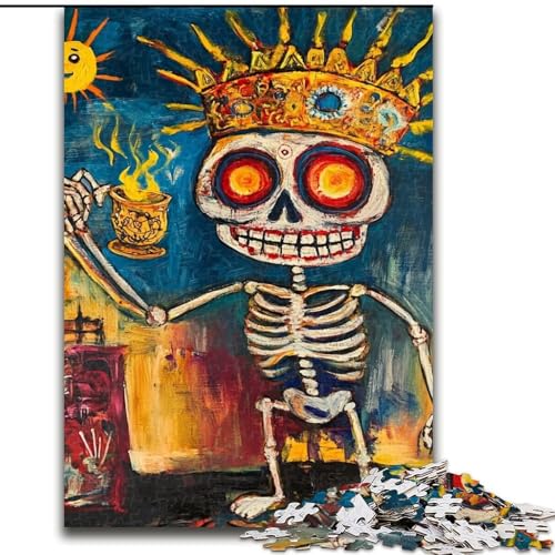 Puzzle 1000 Teile für Teenager, Totenkopfkrone im Basquiat-Stil, für 14+, anspruchsvolles Spiel als Geschenk für die ganze Familie und Freunde (Größe 26x38cm) von LiJianXXR