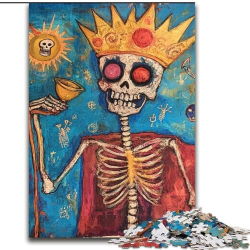 Puzzle 1000 Teile für Teenager, Totenkopfkrone im Basquiat-Stil, für 14+, anspruchsvolles Spiel als Geschenk für die ganze Familie und Freunde (Größe 26x38cm) von LiJianXXR