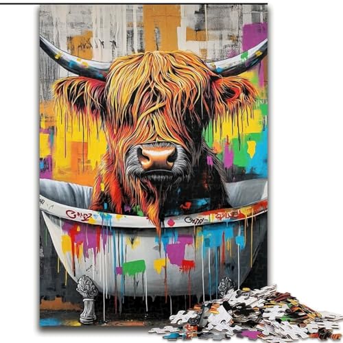 Puzzle 1000 Teile für Teenager, Yak-Ölgemälde, für 14+, anspruchsvolles Spiel als Geschenk für die ganze Familie und Freunde (Größe 50x75cm) von LiJianXXR