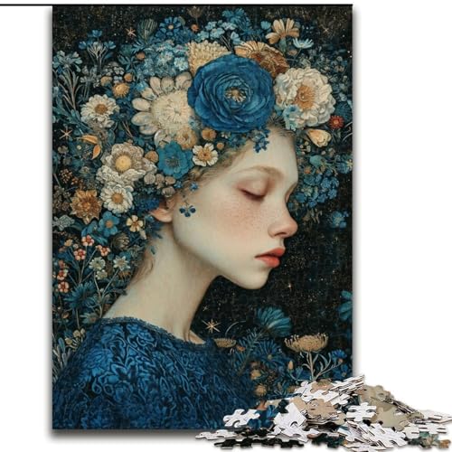 Puzzle 1000 Teile für Teenager, schönes Mädchen mit Blumen, für 14+, anspruchsvolles Spiel als Geschenk für die ganze Familie und Freunde (Größe 50x75cm) von LiJianXXR