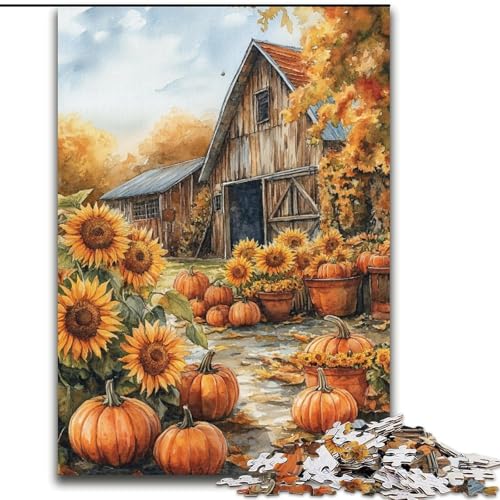 Puzzle 1000 Teile für Teenager Bauernhof Kürbis Sonnenblume, für 14+ Anspruchsvolles Spiel als Geschenk für die ganze Familie und Freunde (Größe 50x75cm) von LiJianXXR