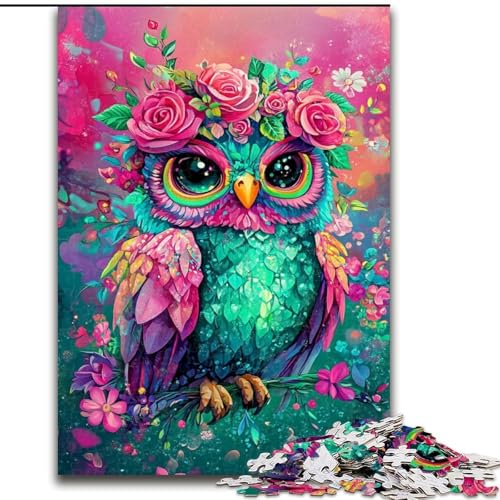 Puzzle 1000 Teile für Teenager Blumen Eule, für 14+ Anspruchsvolles Spiel als Geschenk für die ganze Familie und Freunde (Größe 50x75cm) von LiJianXXR
