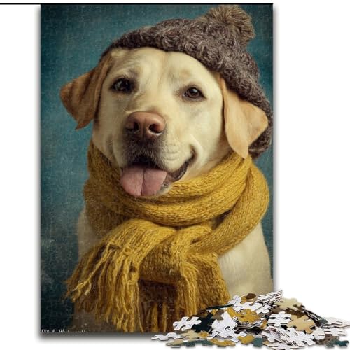 Puzzle 1000 Teile für Teenager Golden Retriever mit Hut, für 14+, anspruchsvolles Spiel als Geschenk für die ganze Familie und Freunde (Größe 26x38cm) von LiJianXXR