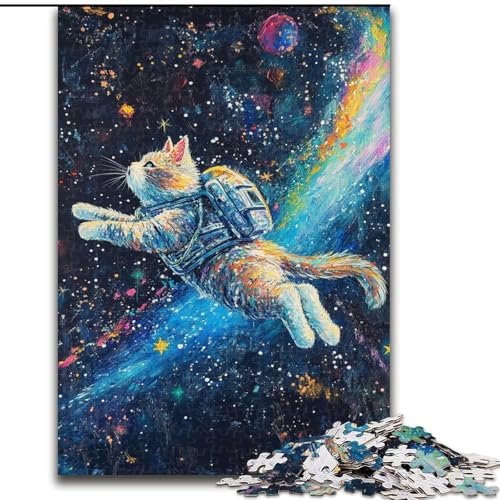 Puzzle 1000 Teile für Teenager Katze im Weltraum, für 14+, anspruchsvolles Spiel als Geschenk für die ganze Familie und Freunde (Größe 26x38cm) von LiJianXXR
