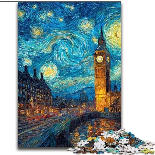 Puzzle 1000 Teile für Teenager London unter dem Nachthimmel, für 14+, anspruchsvolles Spiel als Geschenk für die ganze Familie und Freunde (Größe 26x38cm) von LiJianXXR