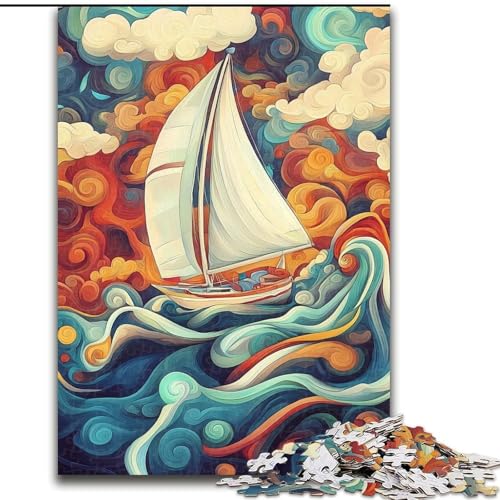 Puzzle 1000 Teile für Teenager Psychedelic Boat, für 14+, anspruchsvolles Spiel als Geschenk für die ganze Familie und Freunde (Größe 26x38cm) von LiJianXXR
