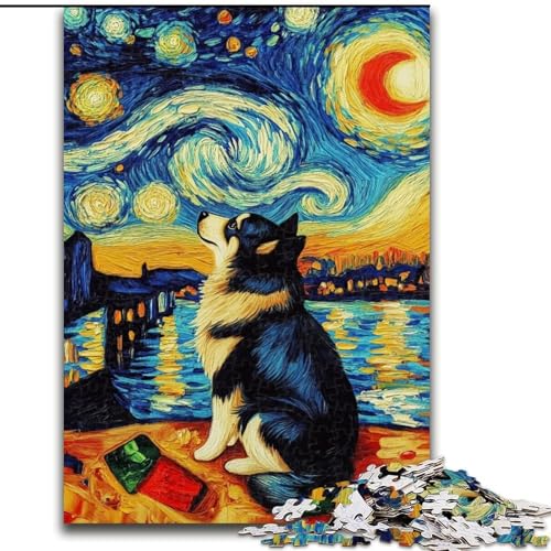 Puzzle 1000 Teile für Teenager Sternennacht Hund, für und ab 14 Jahren Pädagogisches Lernspielzeug Familienspiele Geburtstagsgeschenk (Größe 50x75cm) von LiJianXXR