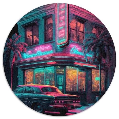 Puzzle für 1000 Teile, Auto vor der Bar, 1000-teiliges rundes Puzzle für Erwachsene, Denkspiel für Teenager, 67,5 x 67,5 cm Puzzle für 1000 Teile, Auto vor der Bar, 1000-teiliges rundes Puzzle für Erwachsene, Denkspiel für Teenager, 67,5 x 67,5 cm von LiJianXXR