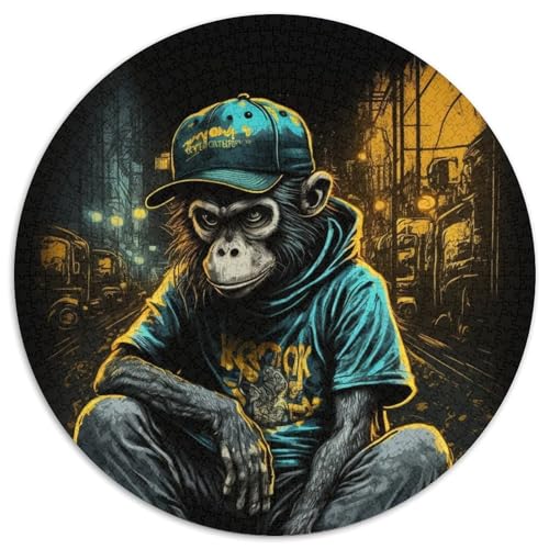 Puzzle für 1000 Teile, Hip-Hop-AFFE, 1000-teiliges rundes Puzzle für Erwachsene, Denkspiel für Teenager, 67,5 x 67,5 cm von LiJianXXR