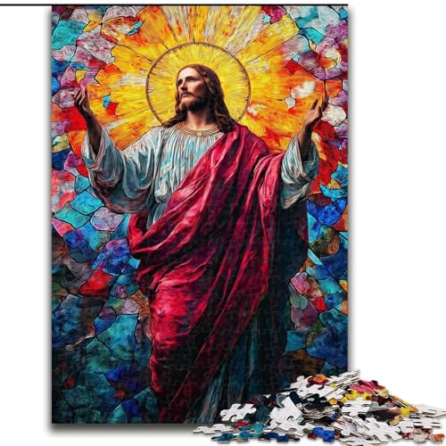 Puzzle für Erwachsene, 1000 Buntglas-Jesus, Stressabbau, schwierige Herausforderung, Wichtelgeschenke für Kinder ab 14 Jahren (Größe 26x38cm) von LiJianXXR