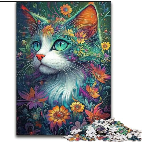 Puzzle für Erwachsene, 1000 Katzen und Blumen, Stressabbau, schwierige Herausforderung, Wichtelgeschenke für Kinder ab 14 Jahren (Größe 50x75cm) von LiJianXXR