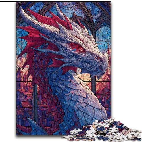 Puzzle für Erwachsene, 1000 Puzzles, Buntglasdrache, Elefantenspielzeug, Denkspiel, Geburtstagsgeschenk, Geschenke, Wandkunst für Kinder ab 14 Jahren (Größe 50x75cm) von LiJianXXR