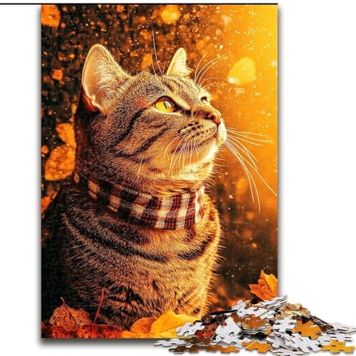 Puzzle für Erwachsene, 1000 Puzzles, Katze in den Ahornblättern, Elefantenspielzeug, Denkspiel, Geburtstagsgeschenk, Geschenke, Wandkunst für Kinder ab 14 Jahren (Größe 26x38cm) von LiJianXXR