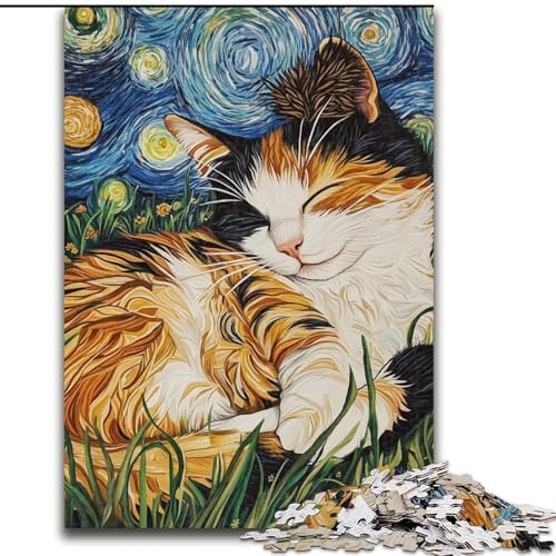 Puzzle für Erwachsene, 1000 Puzzles, Schwarze Katze schläft im Nachthimmel, Elefantenspielzeug, Denkspiel, Geburtstagsgeschenk, Geschenke, Wandkunst für Kinder ab 14 Jahren (Größe 50x75cm) von LiJianXXR