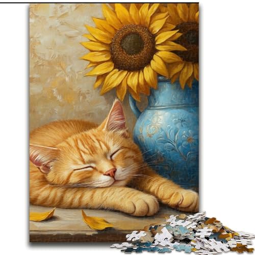 Puzzle für Erwachsene, 1000 Puzzles, Sonnenblumen und Katzen, Elefantenspielzeug, Denkspiel, Geburtstagsgeschenk, Geschenke, Wandkunst für Kinder ab 14 Jahren (Größe 50x75cm) von LiJianXXR
