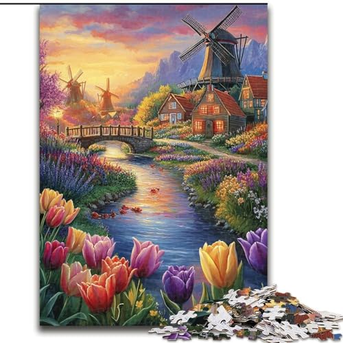Puzzle für Erwachsene, 1000 Puzzles, Tulpen auf dem Land, Elefantenspielzeug, Denkspiel, Geburtstagsgeschenk, Geschenke, Wandkunst für Kinder ab 14 Jahren (Größe 26x38cm) von LiJianXXR