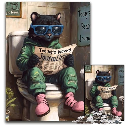 Puzzle für Erwachsene, 1000 Teile, „Black Leopard Go Toilet“, Papppuzzle für Erwachsene, für Heimdekoration, Gehirntraining, 26x38cm/10,23x14,96 Zoll von LiJianXXR