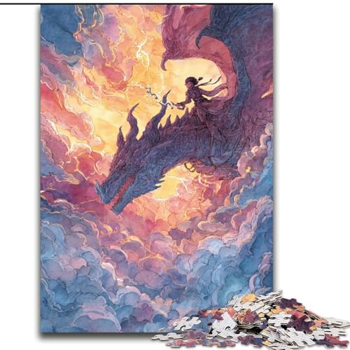 Puzzle für Erwachsene, 1000 Teile, Aquarell-Cartoon-Drache, Familienunterhaltungsspielzeug, ganze Familie, ab 14 Jahren (Größe 50x75cm) von LiJianXXR