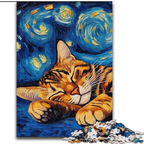 Puzzle für Erwachsene, 1000 Teile, Bengalkatze, Nachthimmel, aus Holz, für Jugendliche ab 14 Jahren, Heimdekoration, 50x75cm, Kunstwerk-Dekor, Intelligenzspielzeug für Familien-Indoor-Spiele von LiJianXXR