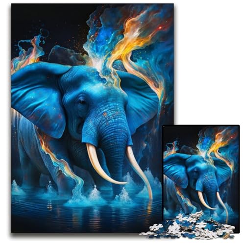 Puzzle für Erwachsene, 1000 Teile, Blauer Elefant, Unmögliches Puzzle für Erwachsene, Perfekt für Halloween, Weihnachten, Geburtstagsgeschenk, 50x75cm/19,68x29,52 Zoll von LiJianXXR