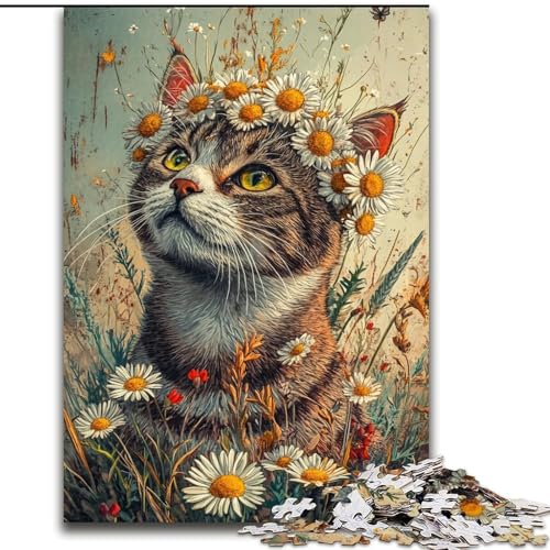 Puzzle für Erwachsene, 1000 Teile, Blumen und Katzen, Familienunterhaltungsspielzeug, ganze Familie, ab 14 Jahren (Größe 26x38cm) von LiJianXXR