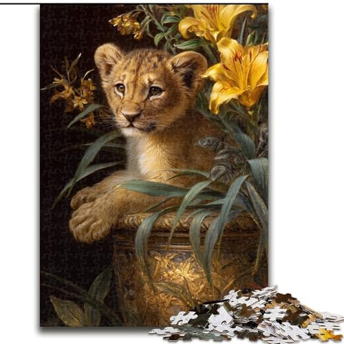 Puzzle für Erwachsene, 1000 Teile, Blumen und Leopardenbaby, Familienunterhaltungsspielzeug, ganze Familie, ab 14 Jahren (Größe 50x75cm) von LiJianXXR