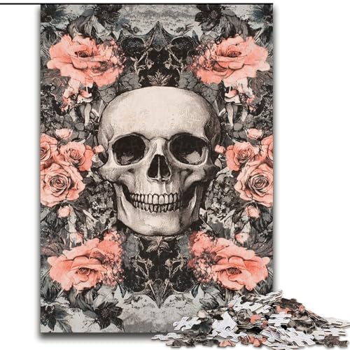 Puzzle für Erwachsene, 1000 Teile, Blumenschädel, zum Stressabbau, schwierige Herausforderung, Wichtelgeschenke für Kinder ab 14 Jahren (Größe 26x38cm) von LiJianXXR