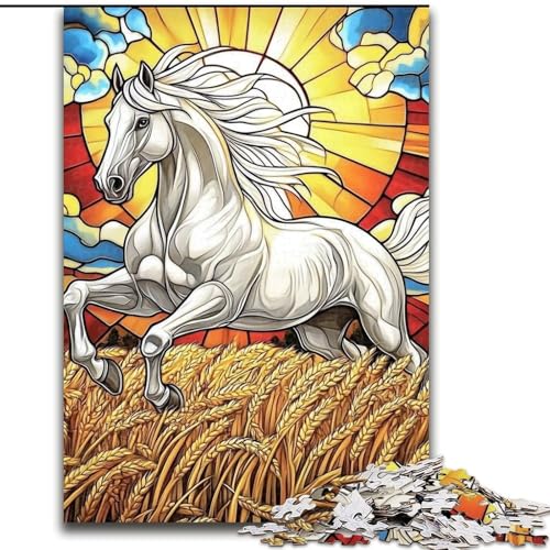 Puzzle für Erwachsene, 1000 Teile, Buntglas, weißes Pferd, Familienunterhaltungsspielzeug, ganze Familie, ab 14 Jahren (Größe 26x38cm) von LiJianXXR