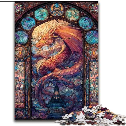 Puzzle für Erwachsene, 1000 Teile, Buntglasdrache, Stressabbau, schwierige Herausforderung, Wichtelgeschenke für Kinder ab 14 Jahren (Größe 50x75cm) von LiJianXXR