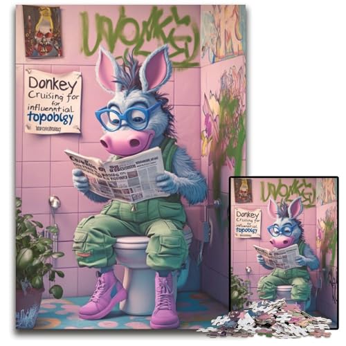 Puzzle für Erwachsene, 1000 Teile, Donkey Go Toilet, anspruchsvolle Puzzles, perfekt für Teenager und Sammler, ideale Heimdekoration und Reisegeschenk, 26x38cm/10,23x14,96 Zoll Puzzle für Erwachsene, 1000 Teile, Donkey Go Toilet, anspruchsvolle Puzzles, perfekt für Teenager und Sammler, ideale Heimdekoration und Reisegeschenk, 26x38cm/10,23x14,96 Zoll von LiJianXXR