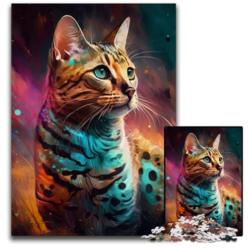 Puzzle für Erwachsene, 1000 Teile, Fantasie-Bengalkatze, anspruchsvolle Puzzles, DIY-Kunstdekor, 26x38cm/10,23x14,96 Zoll von LiJianXXR