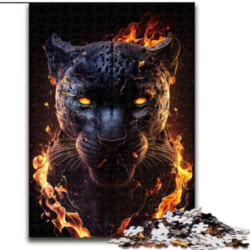 Puzzle für Erwachsene, 1000 Teile, Feurige Flammen, Schwarzer Panther, Puzzle aus Holz, anspruchsvolles DIY-Denkspiel, interaktives Familienspiel, 1000 Teile(50x75cm) von LiJianXXR