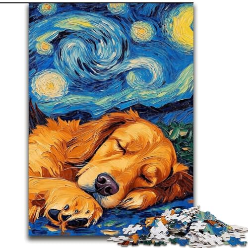 Puzzle für Erwachsene, 1000 Teile, Golden Retriever-Nachthimmel, Puzzle aus Karton, interaktives Familienspiel, DIY-Heimdekoration, Gehirn-Herausforderung, Geschenk, 1000 Teile(26x38cm) von LiJianXXR
