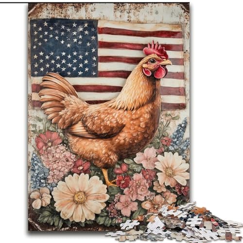 Puzzle für Erwachsene, 1000 Teile, Hahn mit amerikanischer Flagge, Familienunterhaltungsspielzeug, ganze Familie, ab 14 Jahren (Größe 26x38cm) von LiJianXXR