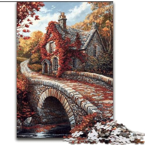 Puzzle für Erwachsene, 1000 Teile, Herbstbrücke, Stressabbau, schwierige Herausforderung, Wichtelgeschenke für Kinder ab 14 Jahren (Größe 26x38cm) von LiJianXXR