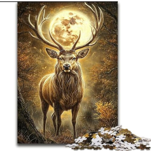 Puzzle für Erwachsene, 1000 Teile, Hirsch unter dem Mond, Familienspiel zum Stressabbau, schwierige Herausforderung, EIN Kunstwerk für Kinder ab 14 Jahren (Größe 26x38cm) von LiJianXXR