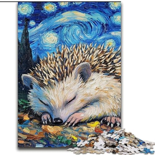 Puzzle für Erwachsene, 1000 Teile, Igel-Nachthimmel-Puzzle aus Holz, anspruchsvolles DIY-Denkspiel, interaktives Familienspiel, 1000 Teile(50x75cm) von LiJianXXR
