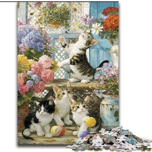 Puzzle für Erwachsene, 1000 Teile, Kätzchen im Garten, Familienunterhaltungsspielzeug, ganze Familie, ab 14 Jahren (Größe 26x38cm) von LiJianXXR
