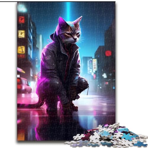 Puzzle für Erwachsene, 1000 Teile, Katzen-Neonkunst aus Holz, Kinder ab 14 Jahren, 50x75cm, Familienspaß, Gehirn-Herausforderung, Teenager von LiJianXXR