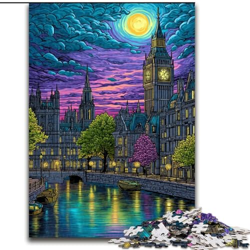 Puzzle für Erwachsene, 1000 Teile, London bei Nacht, Stressabbau, schwierige Herausforderung, Wichtelgeschenke für Kinder ab 14 Jahren (Größe 50x75cm) von LiJianXXR