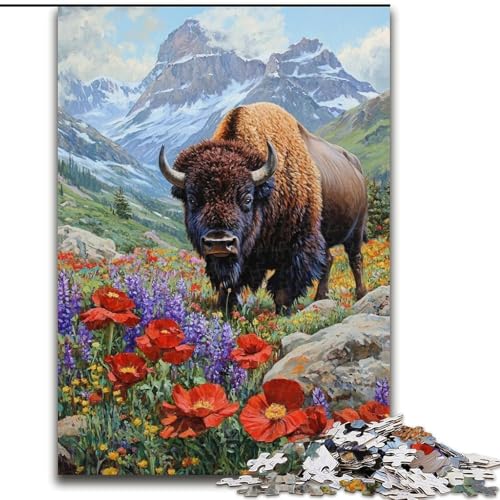 Puzzle für Erwachsene, 1000 Teile, Mohn-Bison, Spielzeug, Lernspiele, Stressabbau, Eltern-Kind-Interaktion (Größe 26x38cm) von LiJianXXR