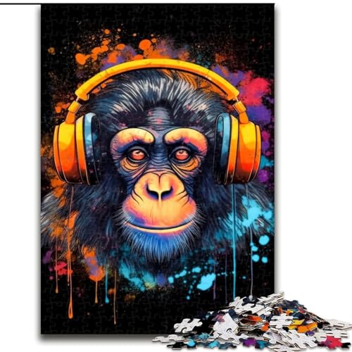 Puzzle für Erwachsene, 1000 Teile, Monkey DJ-Musik-Puzzle aus Karton, anspruchsvolles DIY-Denkspiel, interaktives Familienspiel, 1000 Teile(26x38cm) von LiJianXXR