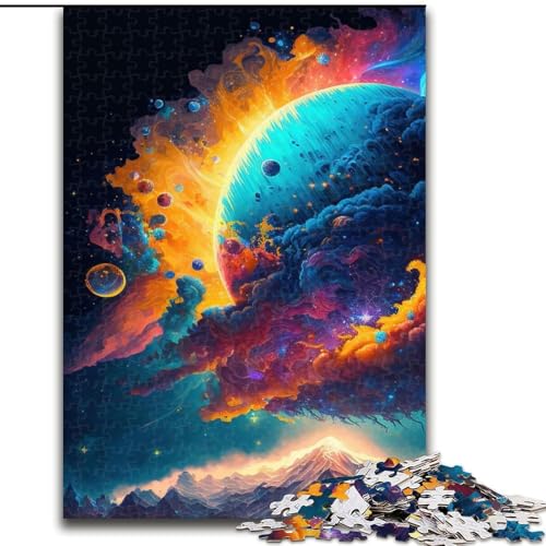 Puzzle für Erwachsene, 1000 Teile, Neon-Weltraumplaneten-Puzzle aus Holz, anspruchsvolles DIY-Denkspiel, interaktives Familienspiel, 1000 Teile(50x75cm) von LiJianXXR