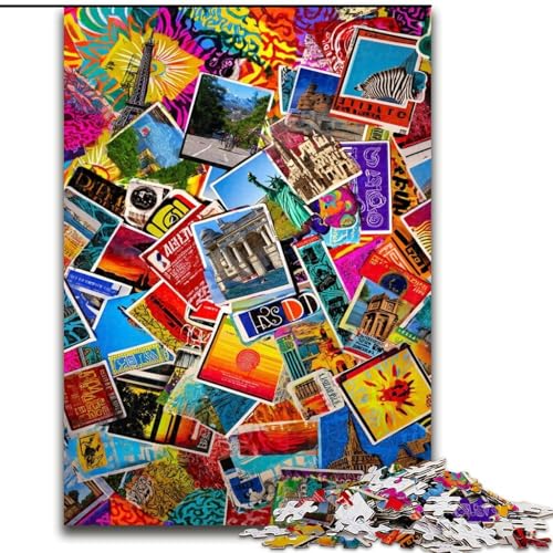 Puzzle für Erwachsene, 1000 Teile, Pariser Briefmarkencollage, für Kinder ab 14 Jahren, Lernspiel, Herausforderung, Spielzeug, Geschenk zum Geburtstag (Größe 26x38cm) von LiJianXXR