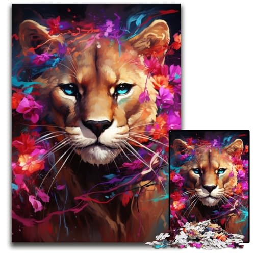 Puzzle für Erwachsene, 1000 Teile, Puma-Blumen, anspruchsvolle Puzzles, DIY-Kunstdekor, 26x38cm/10,23x14,96 Zoll von LiJianXXR