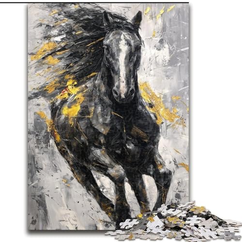 Puzzle für Erwachsene, 1000 Teile, Schwarzes Goldenes Pferd, Familienspiel, Stressabbau, Schwierige Herausforderung, EIN Kunstwerk für Kinder ab 14 Jahren (Größe 26x38cm) von LiJianXXR