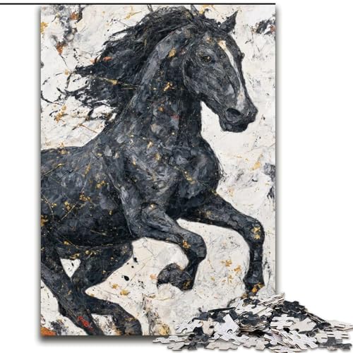 Puzzle für Erwachsene, 1000 Teile, Schwarzes goldenes Pferd, Spielzeug, Lernspiele, Stressabbau, Eltern-Kind-Interaktion (Größe 50x75cm) von LiJianXXR