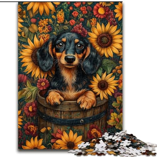 Puzzle für Erwachsene, 1000 Teile, Sonnenblumen-Dackel, Familienunterhaltungsspielzeug, ganze Familie, ab 14 Jahren (Größe 50x75cm) von LiJianXXR