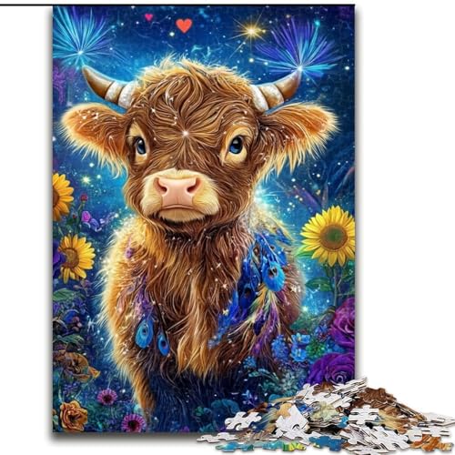 Puzzle für Erwachsene, 1000 Teile, Sonnenblumen-Yak, für Kinder ab 14 Jahren, Lernspiel, Herausforderung, Spielzeug, Geschenk zum Geburtstag (Größe 50x75cm) von LiJianXXR